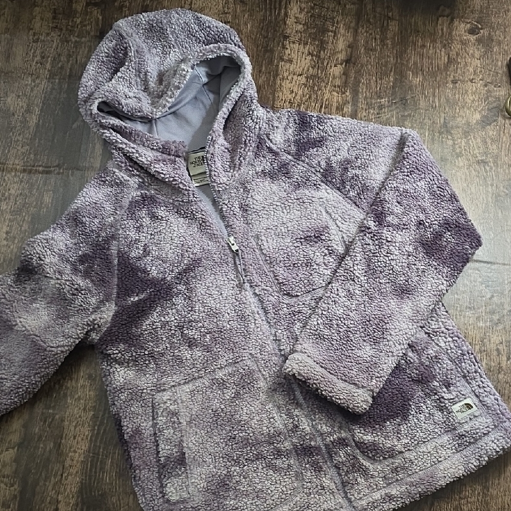 THE NORTH FACE Plush Fleece Hooded Zip-Up‎ Jacket - Lilac Tie Dye Sz XS